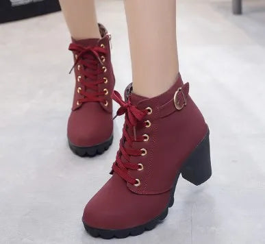 Women Fashion High Heel Lace Up Ankle Boots - Venus Trendy Fashion Online