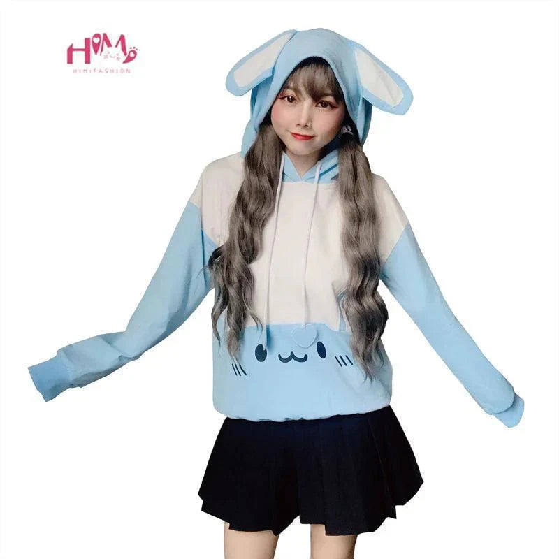 Kawaii Bunny Ear Printed Graphic Hooded - Venus Trendy Fashion Online