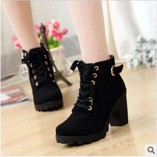 Women Fashion High Heel Lace Up Ankle Boots - Venus Trendy Fashion Online