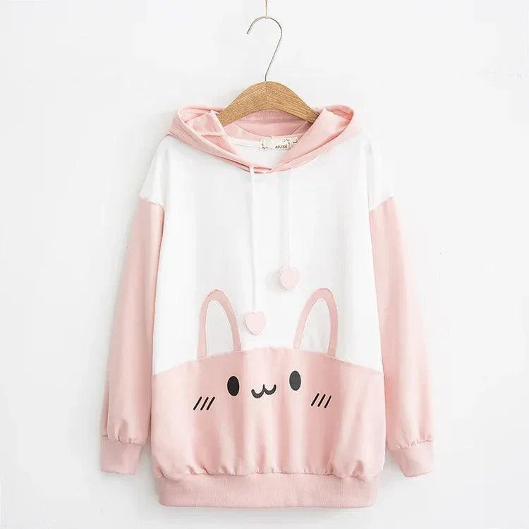 Kawaii Bunny Ear Printed Graphic Hooded - Venus Trendy Fashion Online