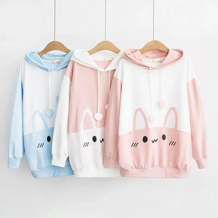 Kawaii Bunny Ear Printed Graphic Hooded - Venus Trendy Fashion Online