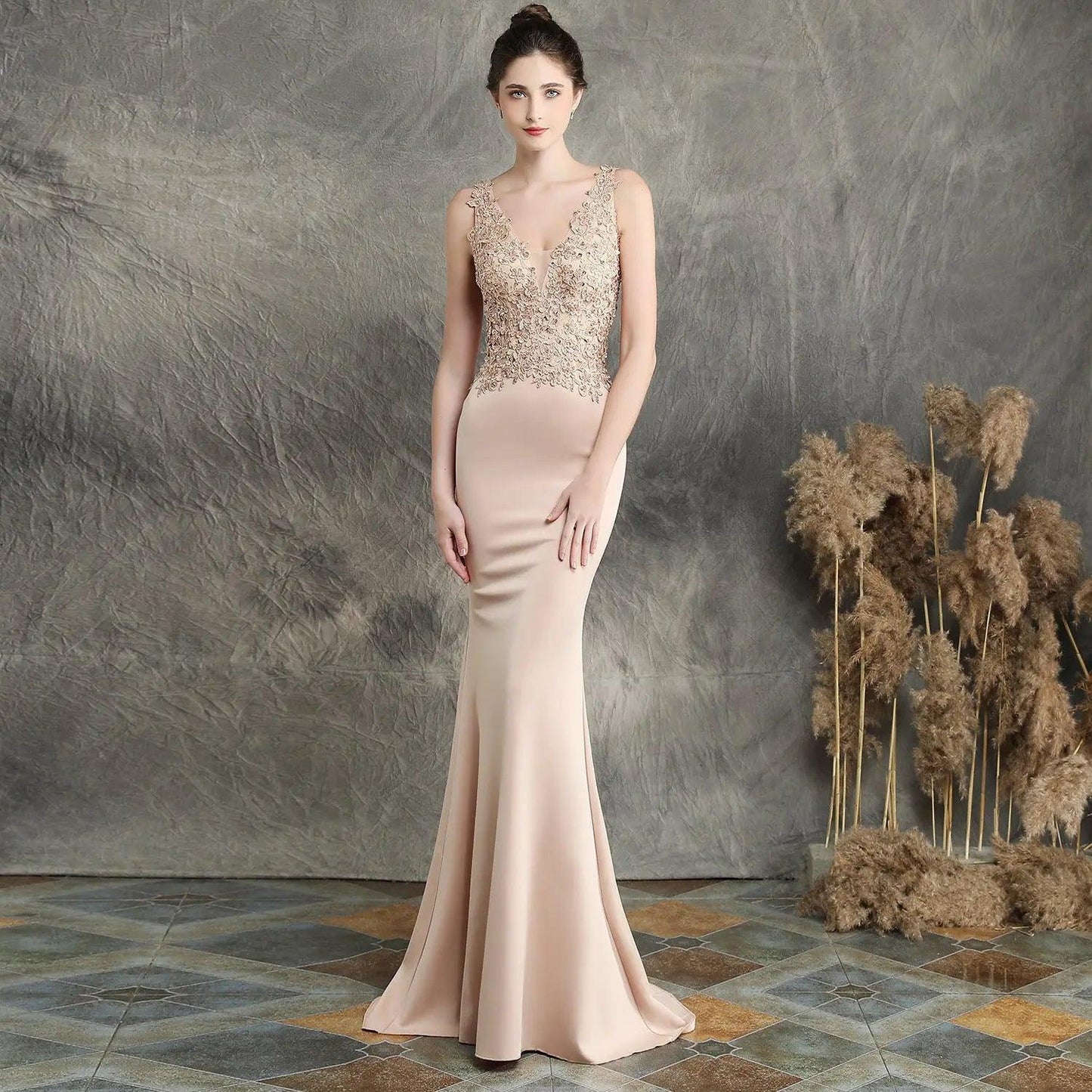 Handmade Applique Beaded Toast Clothing Bride Long Appreciation Dinner Slim-Fit Fishtail Wedding Evening Dress Formal Gown - Venus Trendy Fashion Online