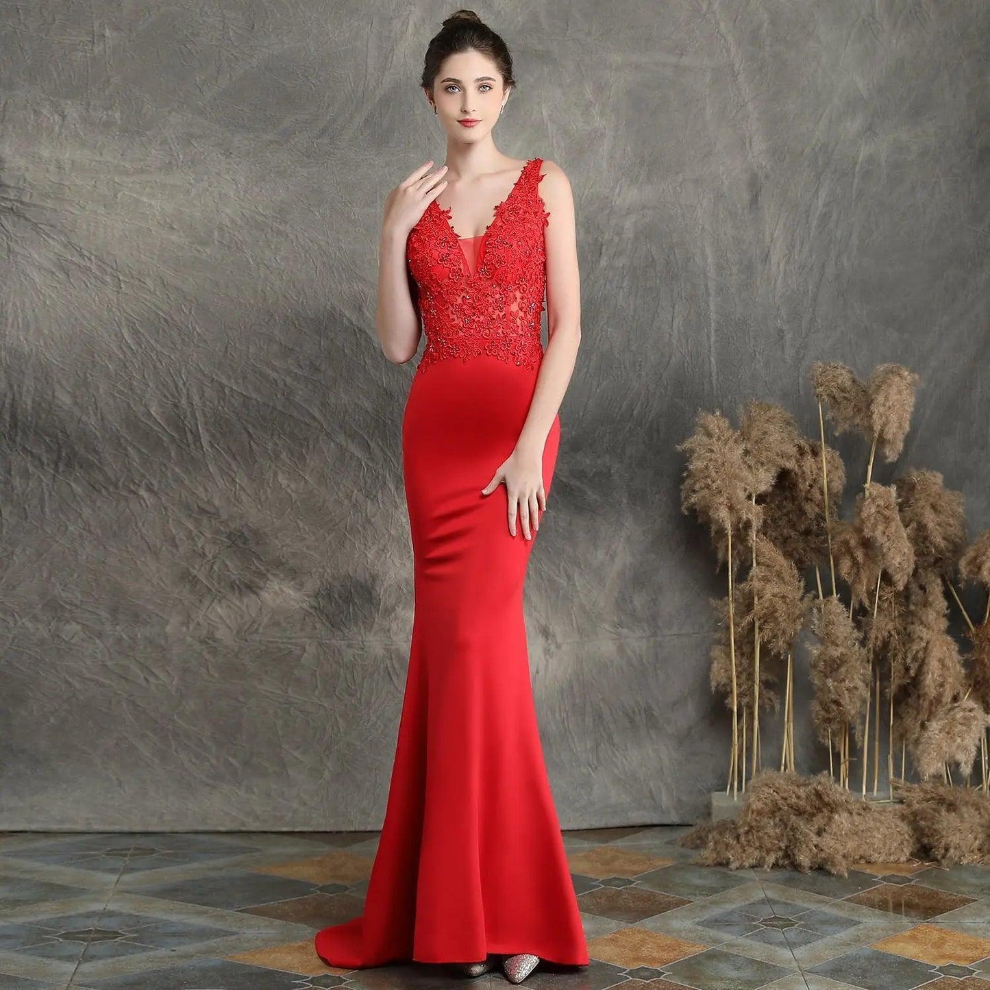 Handmade Applique Beaded Toast Clothing Bride Long Appreciation Dinner Slim-Fit Fishtail Wedding Evening Dress Formal Gown - Venus Trendy Fashion Online