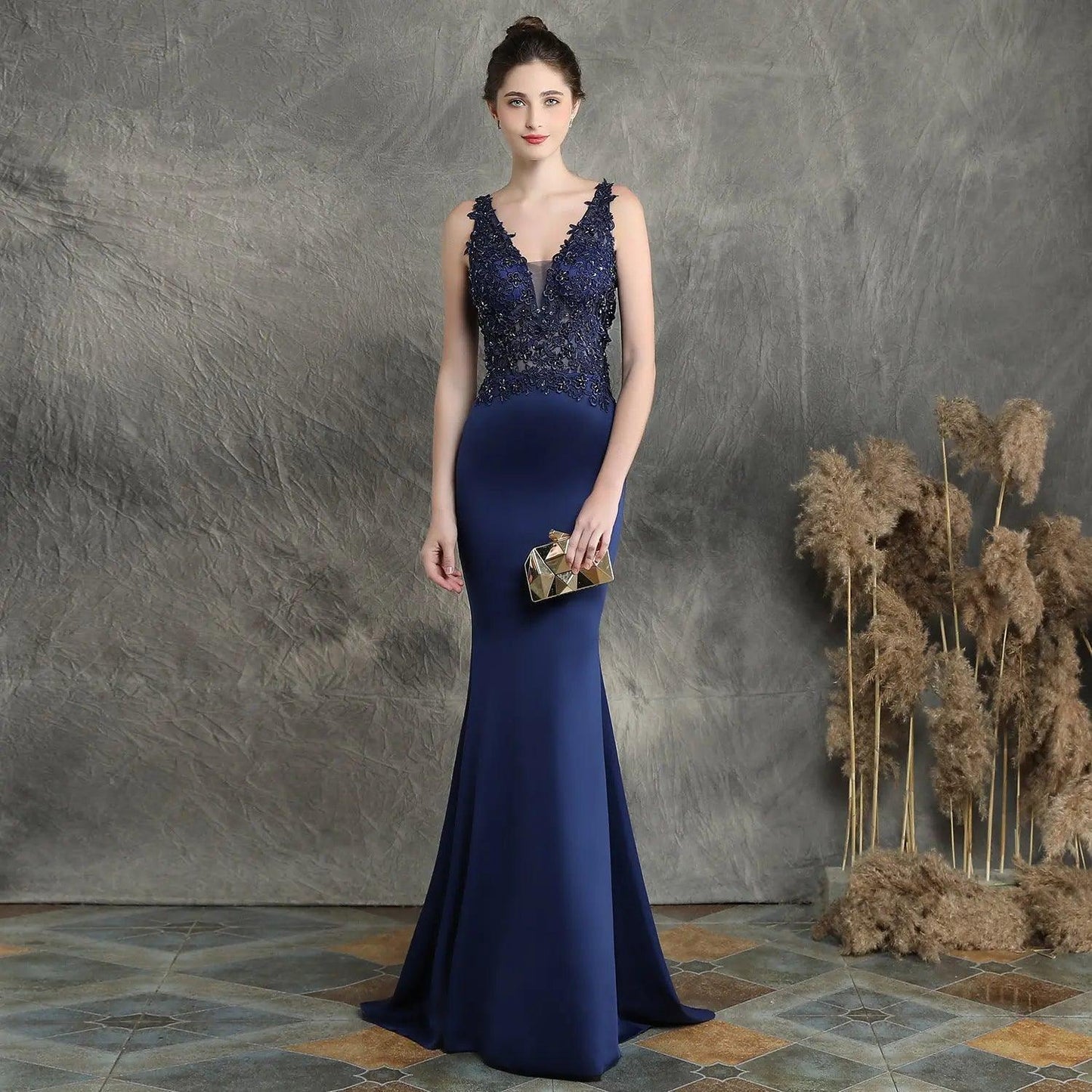 Handmade Applique Beaded Toast Clothing Bride Long Appreciation Dinner Slim-Fit Fishtail Wedding Evening Dress Formal Gown - Venus Trendy Fashion Online