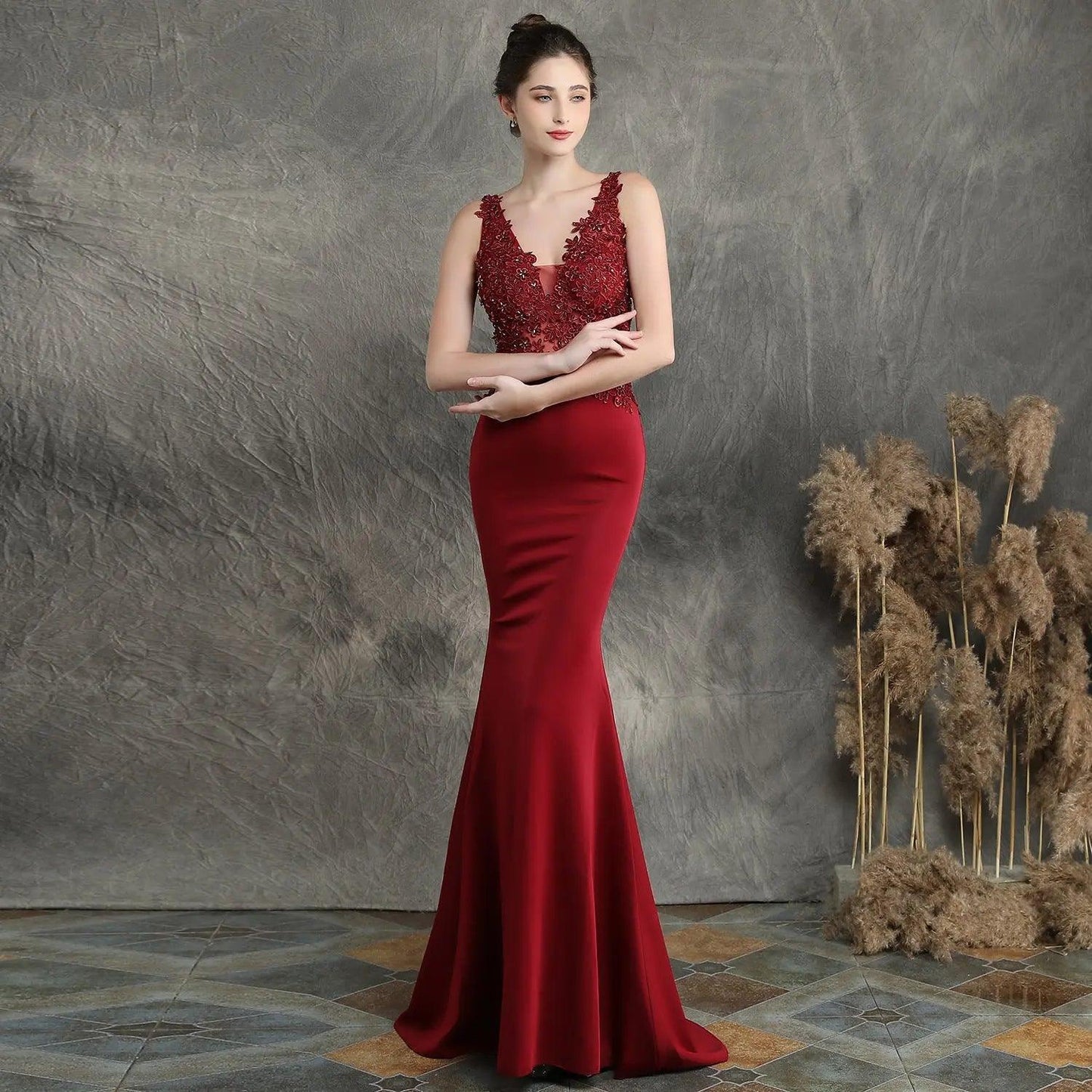 Handmade Applique Beaded Toast Clothing Bride Long Appreciation Dinner Slim-Fit Fishtail Wedding Evening Dress Formal Gown - Venus Trendy Fashion Online