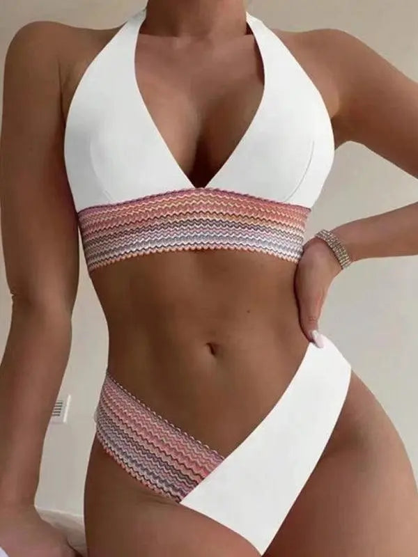 High Waist Swimsuit Color Block Web Push Up - Venus Trendy Fashion Online