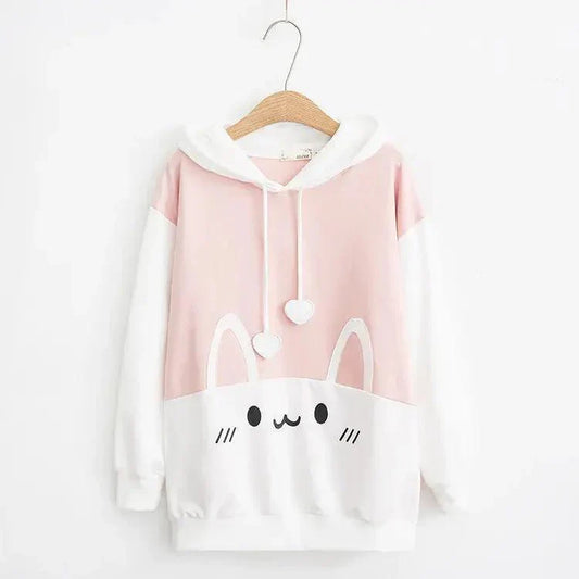 Kawaii Bunny Ear Printed Graphic Hooded - Venus Trendy Fashion Online