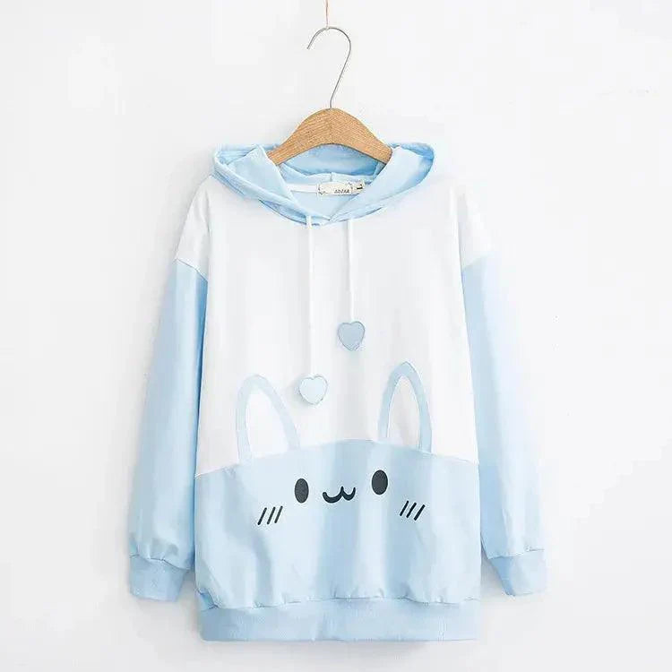 Kawaii Bunny Ear Printed Graphic Hooded - Venus Trendy Fashion Online