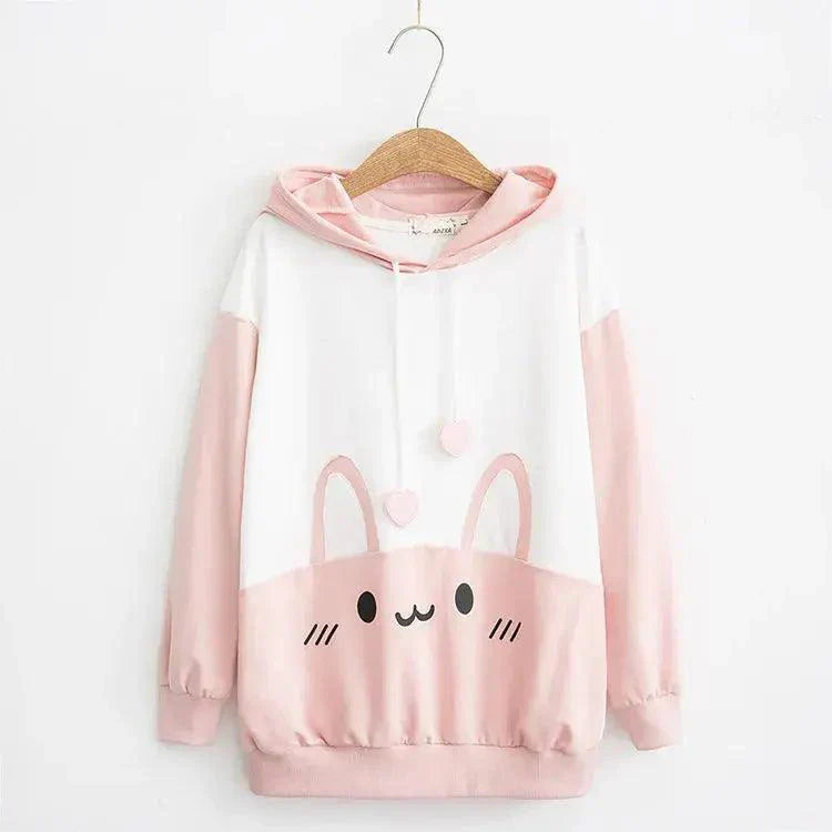 Kawaii Bunny Ear Printed Graphic Hooded - Venus Trendy Fashion Online