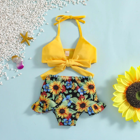 Kids Baby Fashion Girls Sleeveless Flower Print Swimsuit 2pcs Set - Venus Trendy Fashion Online