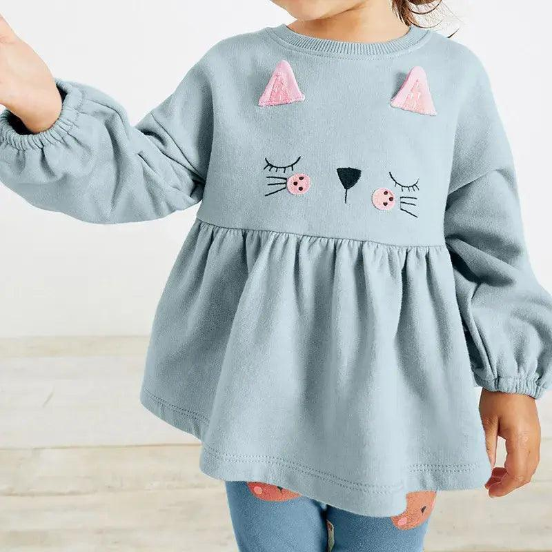 Kids Toddler Big Boys Spring Autumn Fashion Casual Cute Solid Color Cartoon Kitten Round Neck Long Sleeve Pants Set - Venus Trendy Fashion Online