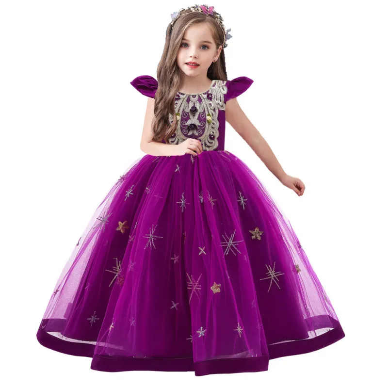 Kids Toddler Big Girls Fashion Party Cute Sweet Solid Color Floral Embroidery Sleeveless Mesh Party Tutu Dress Venus Trendy Fashion Online