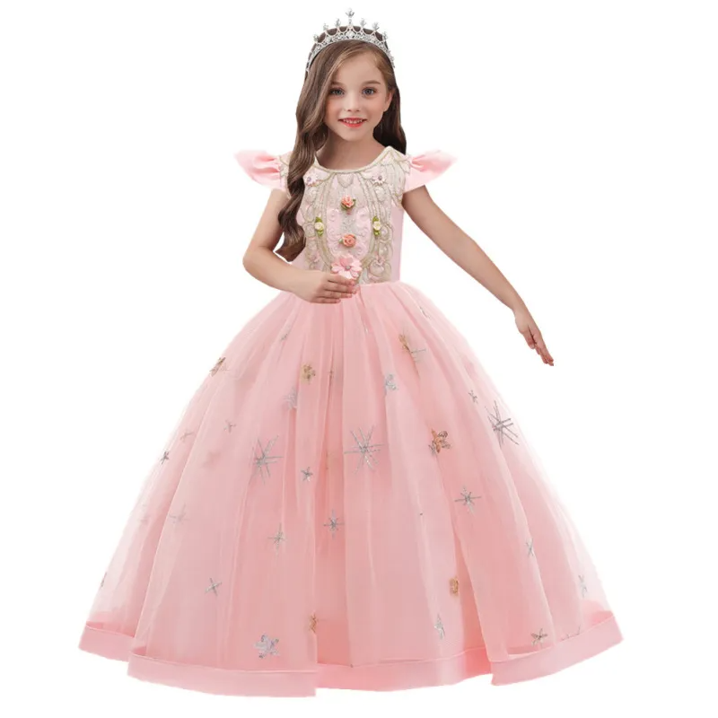 Kids Toddler Big Girls Fashion Party Cute Sweet Solid Color Floral Embroidery Sleeveless Mesh Party Tutu Dress Venus Trendy Fashion Online