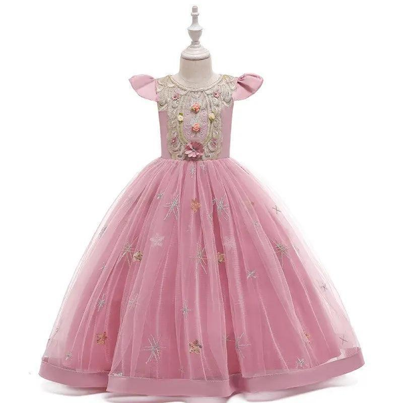 Kids Toddler Big Girls Fashion Party Cute Sweet Solid Color Floral Embroidery Sleeveless Mesh Party Tutu Dress - Venus Trendy Fashion Online