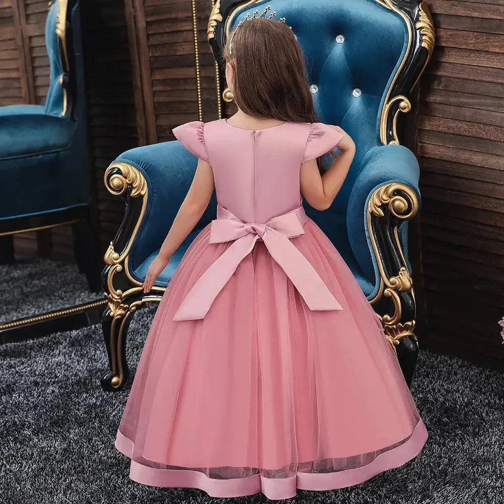 Kids Toddler Big Girls Fashion Party Cute Sweet Solid Color Floral Embroidery Sleeveless Mesh Party Tutu Dress - Venus Trendy Fashion Online