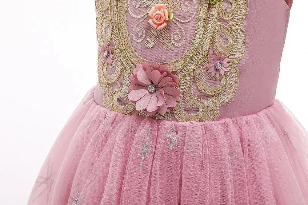 Kids Toddler Big Girls Fashion Party Cute Sweet Solid Color Floral Embroidery Sleeveless Mesh Party Tutu Dress - Venus Trendy Fashion Online