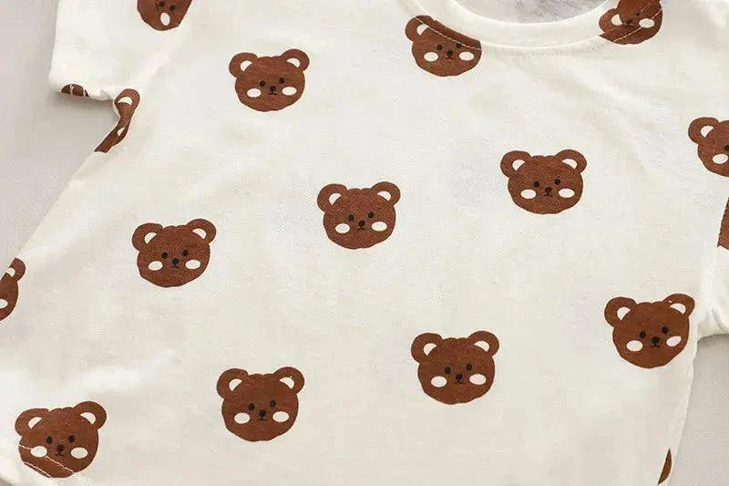 Kids Toddler Boys Summer Fashion Casual Cute Solid Color Cartoon Bear Round Neck T-Shirt Suspenders Set - Venus Trendy Fashion Online