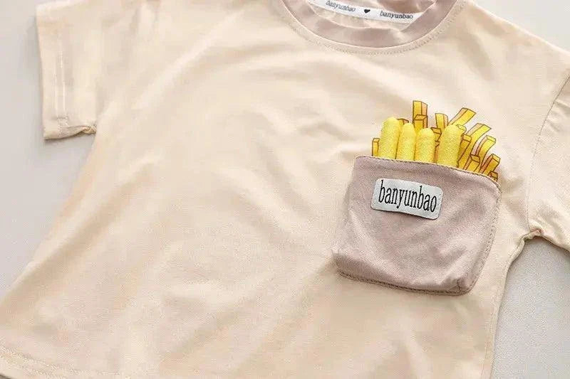 Kids Toddler Boys Summer Fashion Casual Cute Solid Color Fries Round Neck T-Shirt Plaid Shorts Set - Venus Trendy Fashion Online