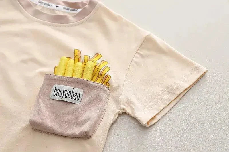 Kids Toddler Boys Summer Fashion Casual Cute Solid Color Fries Round Neck T-Shirt Plaid Shorts Set - Venus Trendy Fashion Online