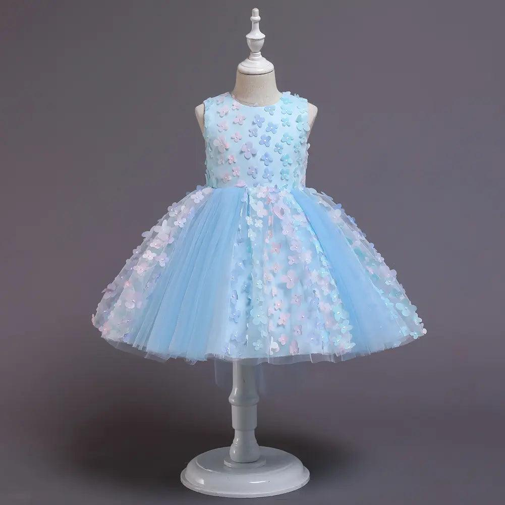 Kids Toddler Girls Fashion Party Cute Sweet Color Matching Petals Pleated Sleeveless Mesh Party Tutu Dress - Venus Trendy Fashion Online