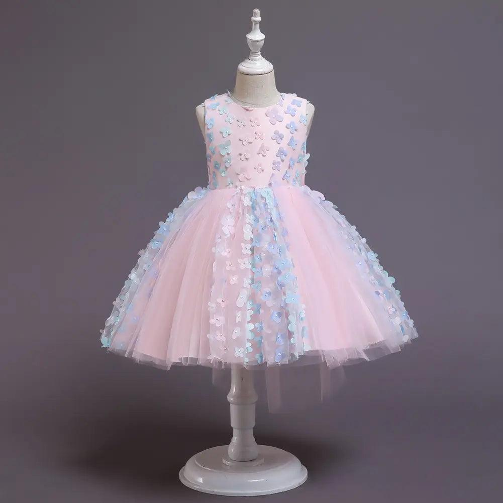 Kids Toddler Girls Fashion Party Cute Sweet Color Matching Petals Pleated Sleeveless Mesh Party Tutu Dress - Venus Trendy Fashion Online