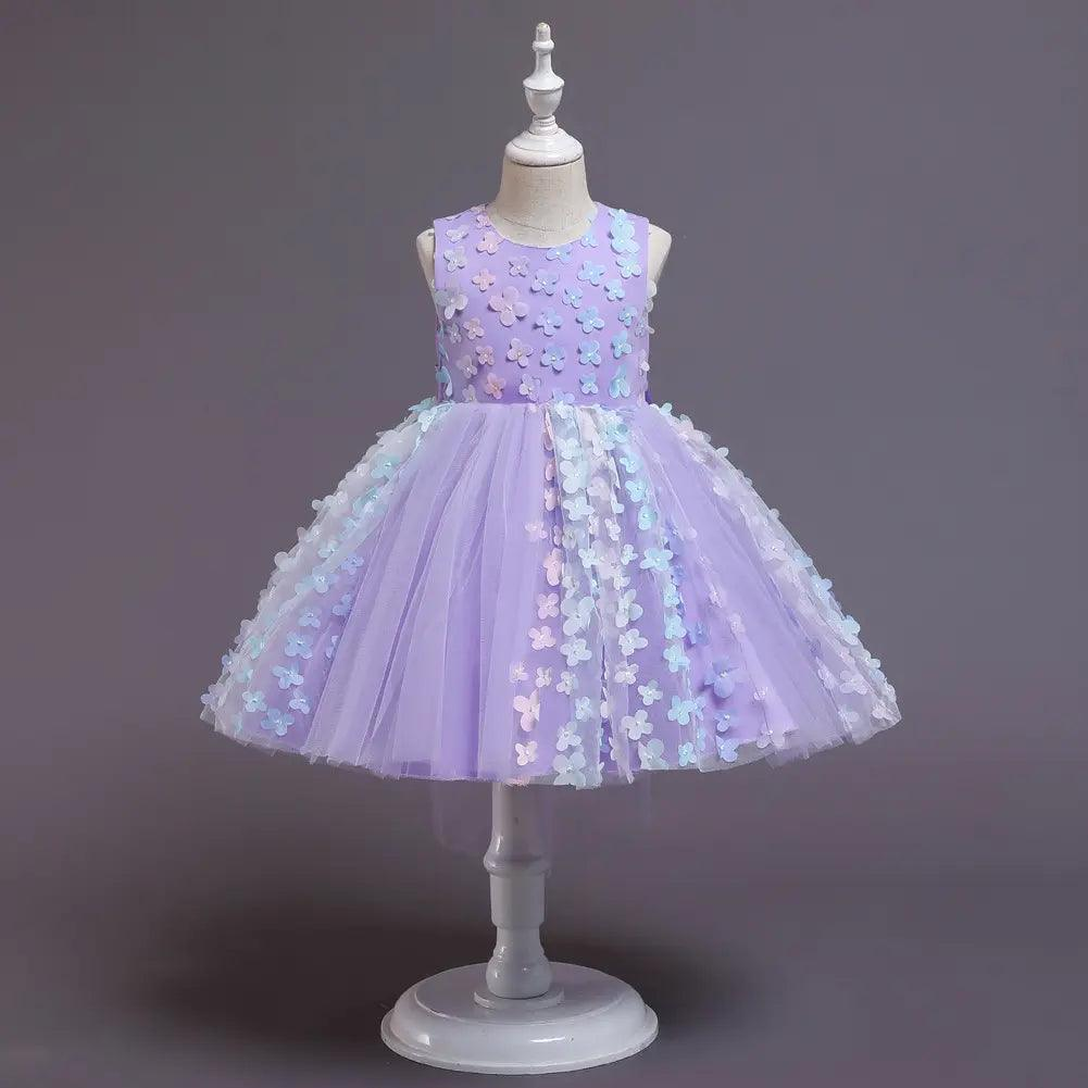 Kids Toddler Girls Fashion Party Cute Sweet Color Matching Petals Pleated Sleeveless Mesh Party Tutu Dress - Venus Trendy Fashion Online
