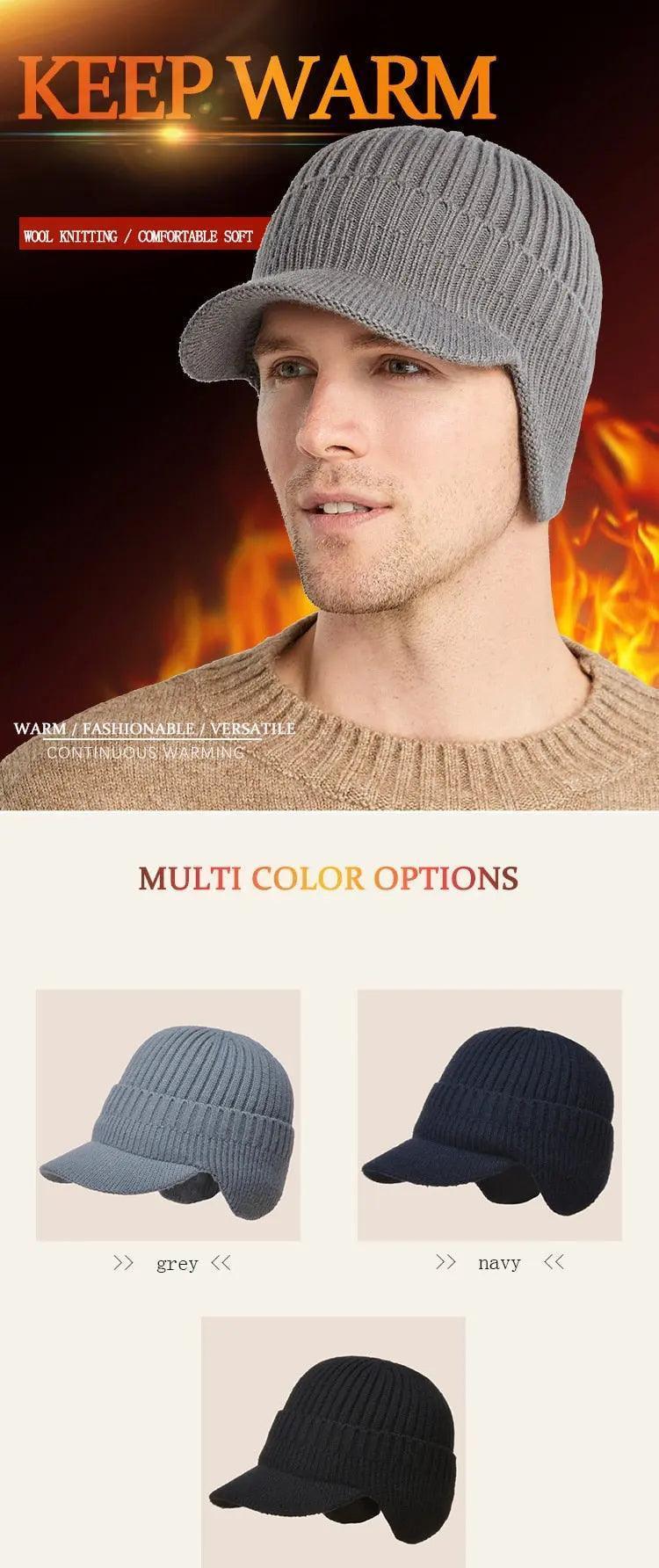 Men Winter Knitted Hat for Outdoor Ear Protection Warmth 56-61CM - Venus Trendy Fashion Online