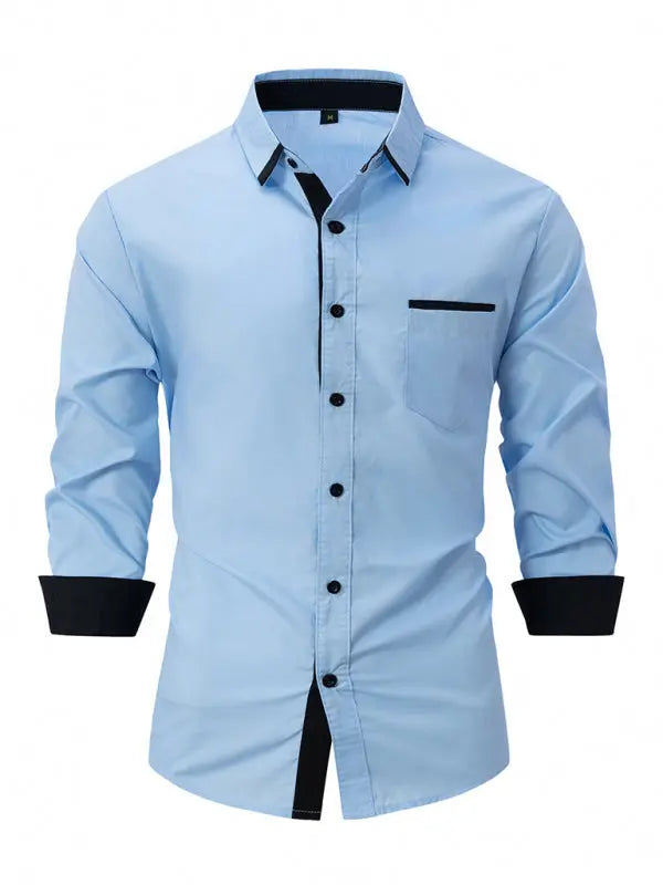 Men's Color Block Business Slim Casual Shirt Long Sleeve Shirt - Venus Trendy Fashion Online