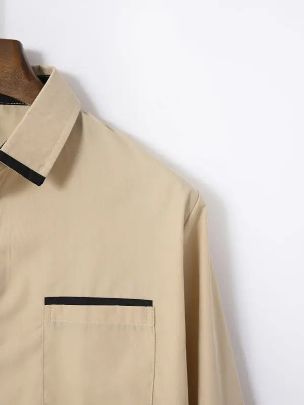 Men's Color Block Business Slim Casual Shirt Long Sleeve Shirt - Venus Trendy Fashion Online