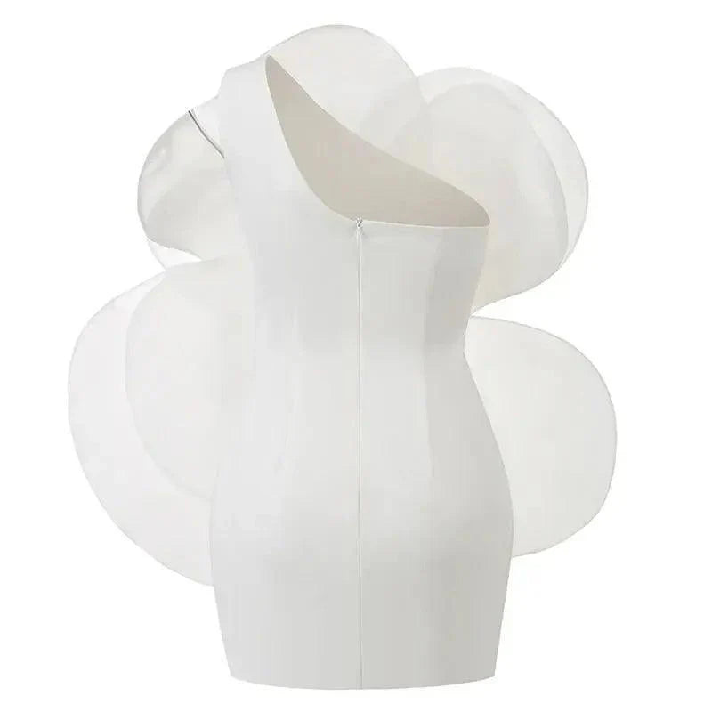 New Style Oblique Shoulder with Decorative Flower Dress - Venus Trendy Fashion Online