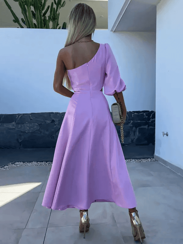 New casual party slanted shoulder slit double layer dress - Venus Trendy Fashion Online