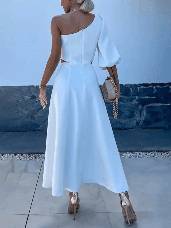 New casual party slanted shoulder slit double layer dress - Venus Trendy Fashion Online