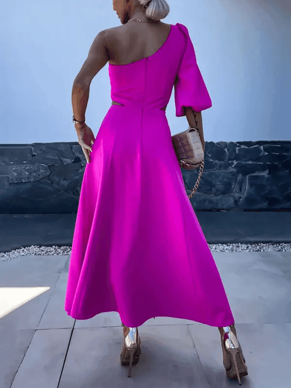 New casual party slanted shoulder slit double layer dress - Venus Trendy Fashion Online