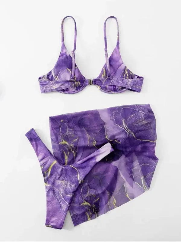 New marble tie-dye three-piece bikini set - Venus Trendy Fashion Online