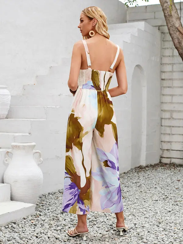 New printed shoulder strap hollow jumpsuit - Venus Trendy Fashion Online