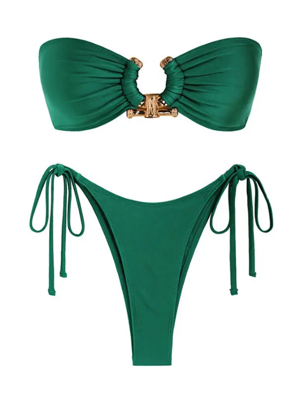New split swimsuit with shiny fabric - Venus Trendy Fashion Online