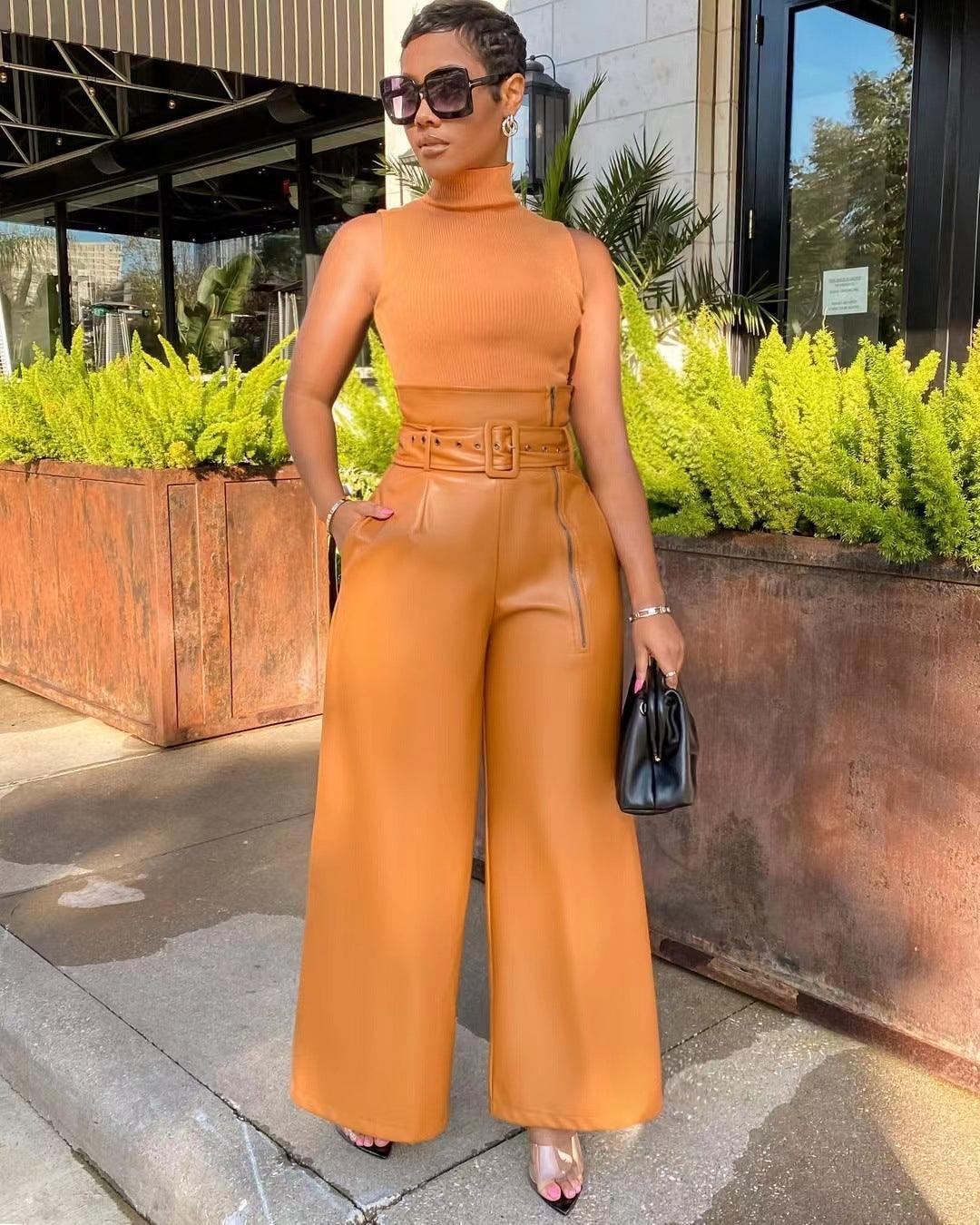Women High Waist Faux Leather Pants - Venus Trendy Fashion Online