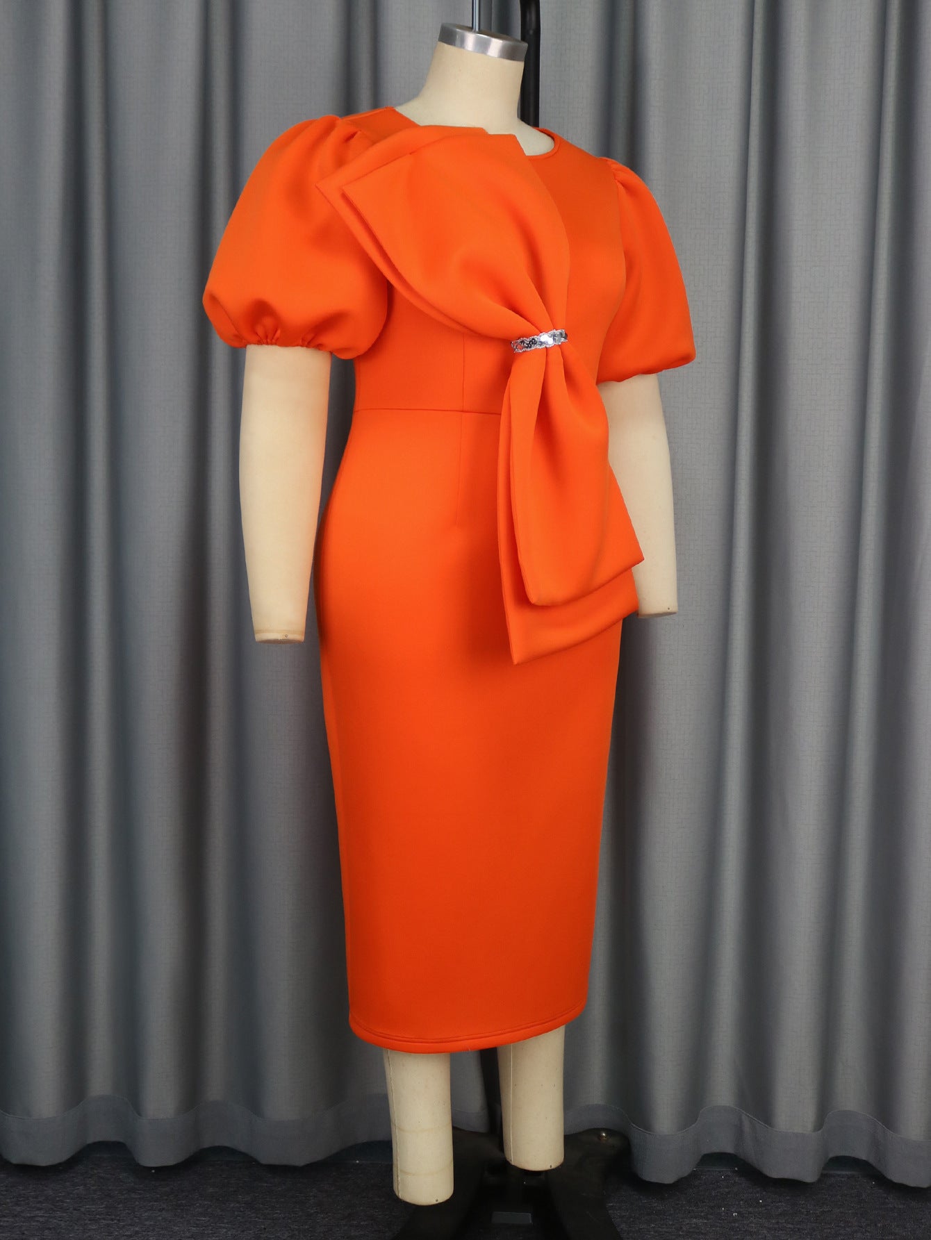 Elegant Puff Sleeve round Neck Dress