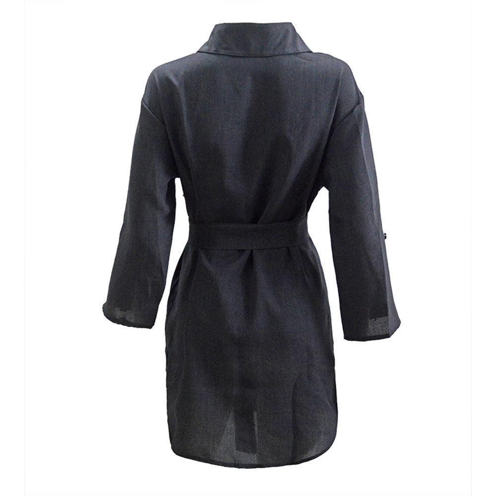 Cardigan Solid Color Rolled Sleeves Shirt Dress - Venus Trendy Fashion Online