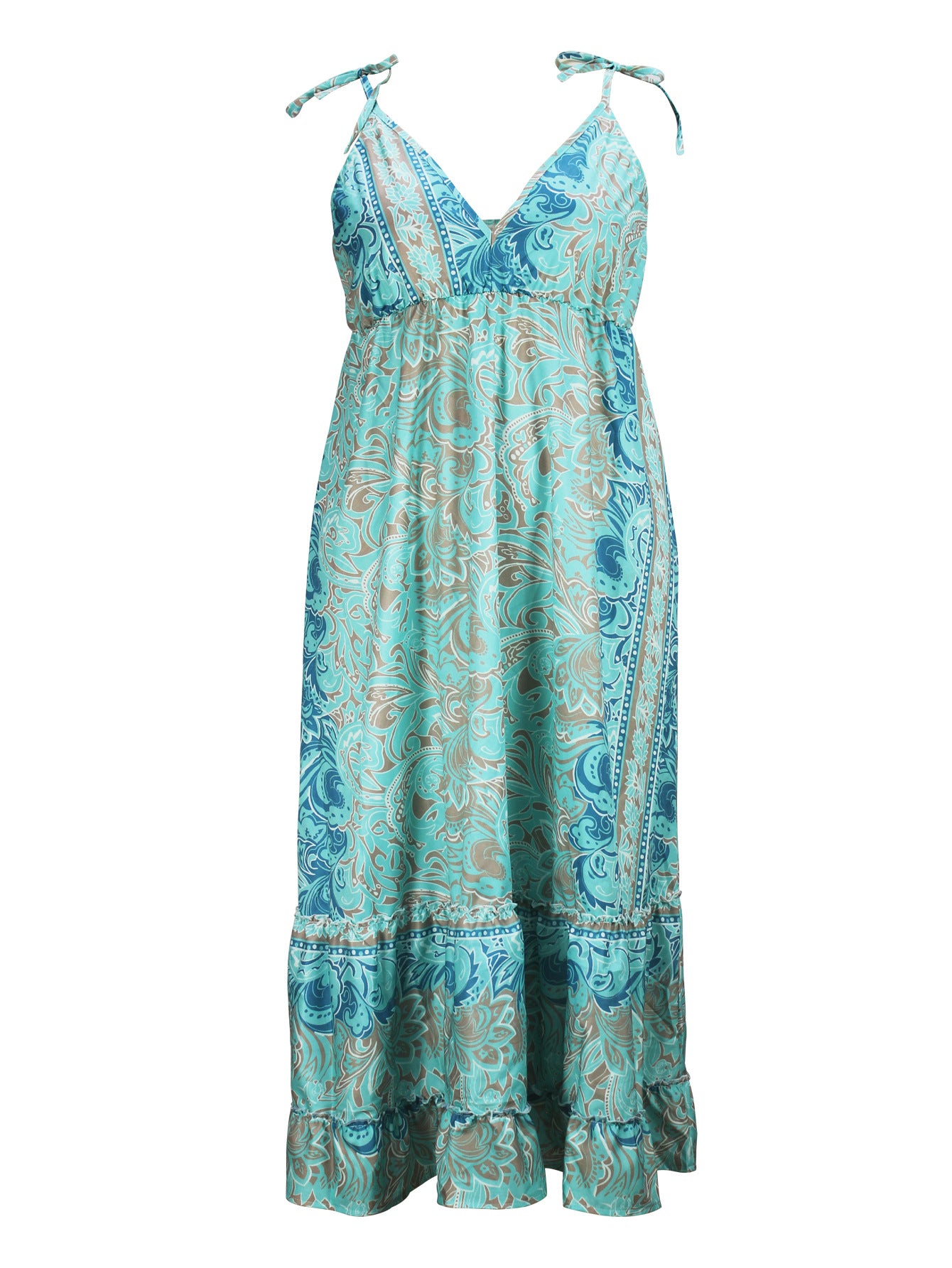 Women Summer Elegant V neck Sling Long Dress