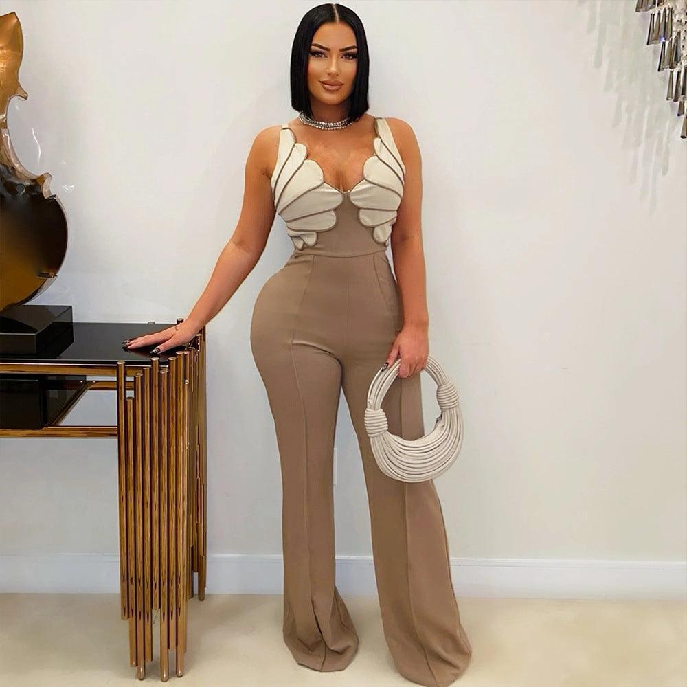 Women V neck Sleeveless Slim Jumpsuit