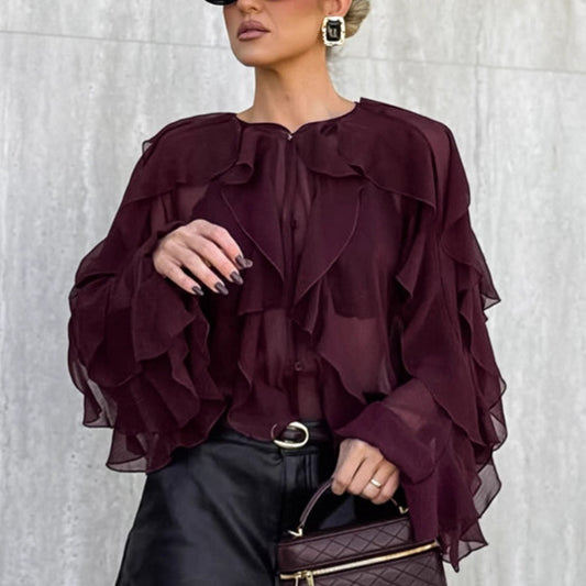 Luxury French Layered Ruffled Chiffon Blouses