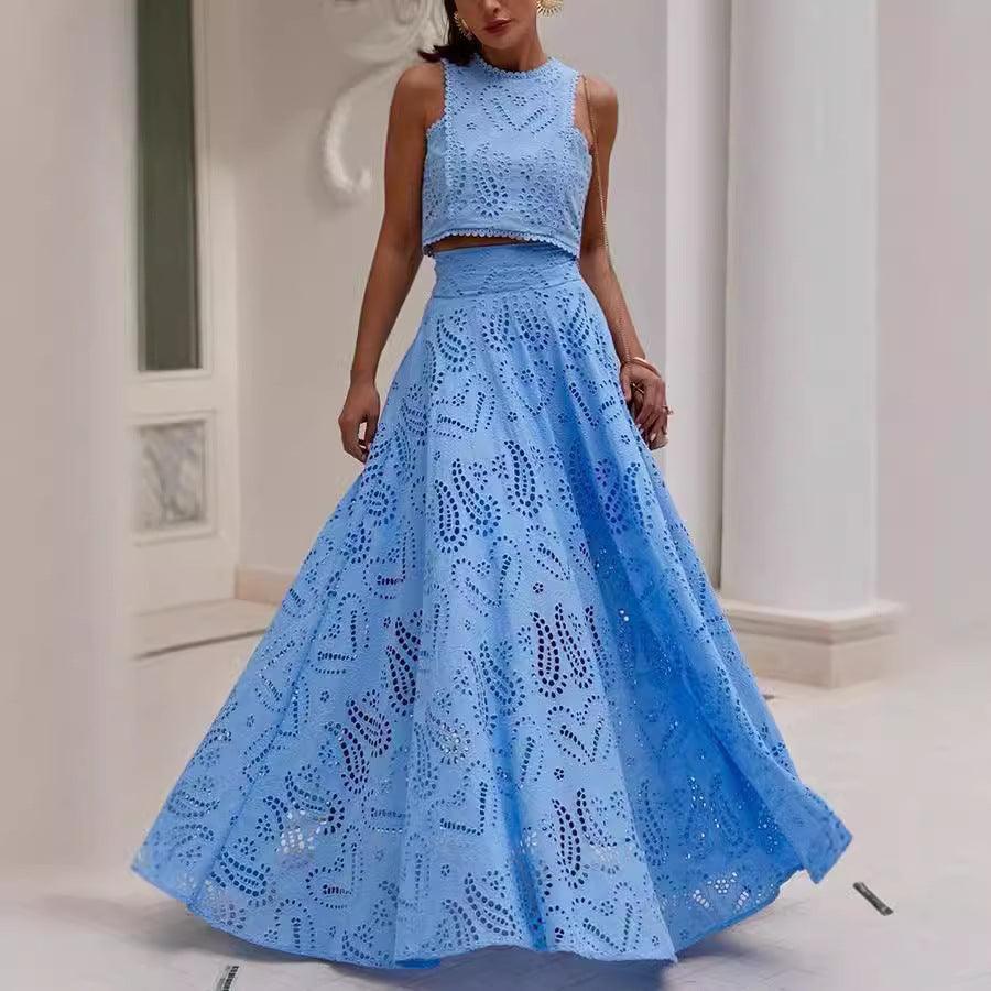 Spring Summer Sleeveless Long Skirt Pocket Set - Venus Trendy Fashion Online