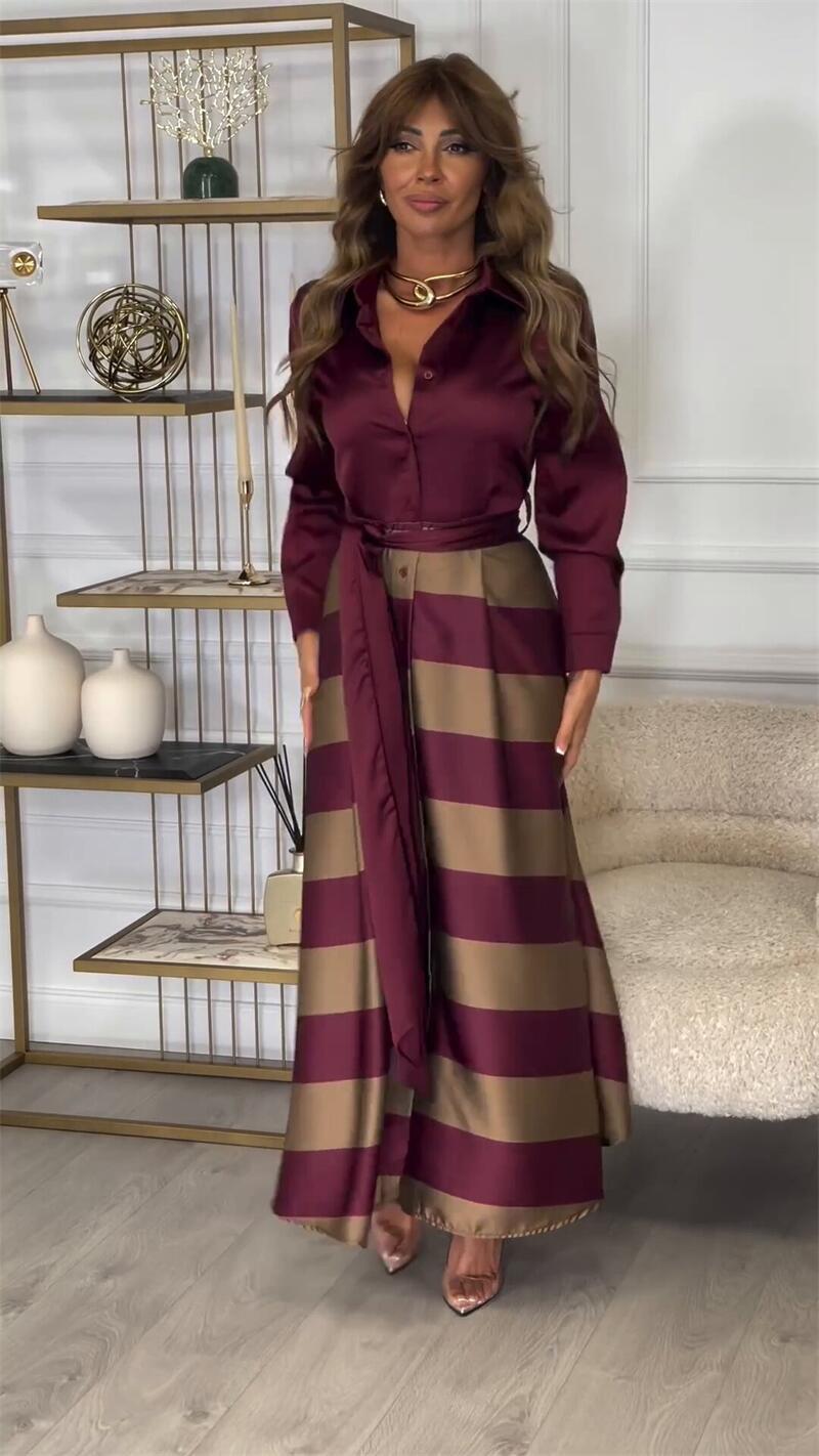 Women Faux Two Piece Long Sleeve Shirt Top Lace Dress