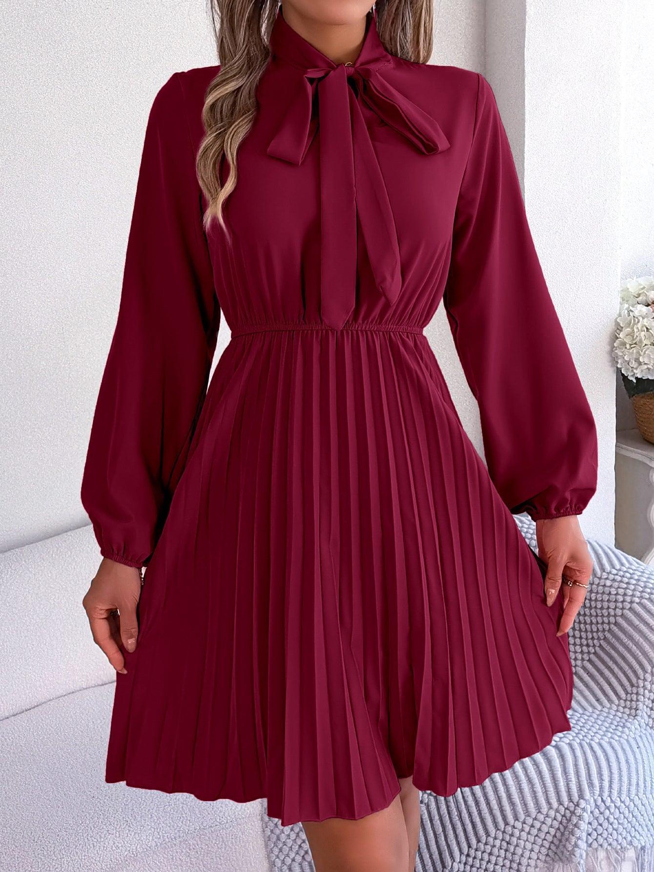Autumn Winter Elegant Tied Waist Dress - Venus Trendy Fashion Online