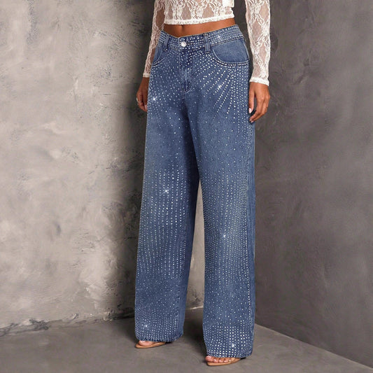Women Mid Waist Elastic Irregular Asymmetric Jeans