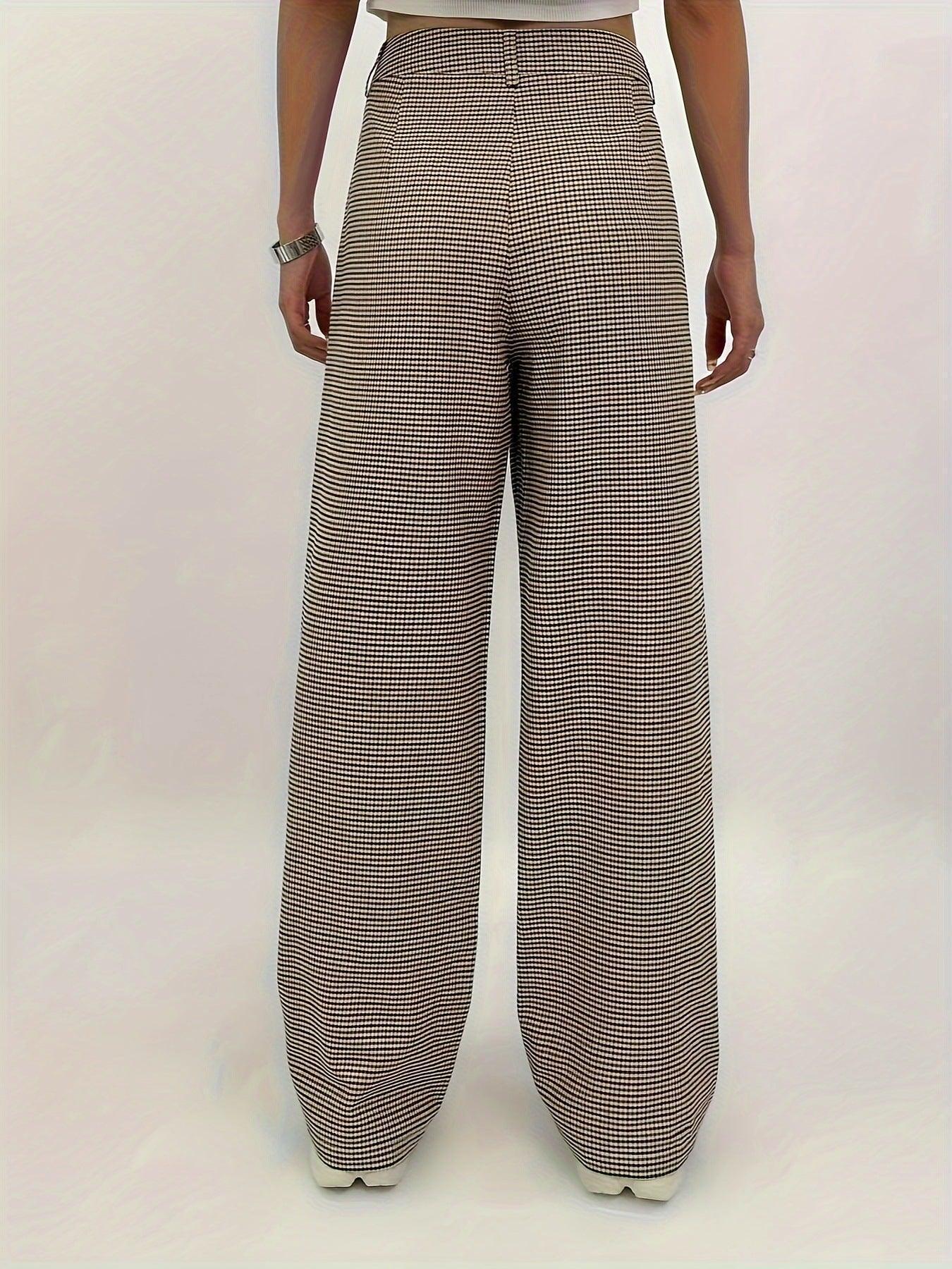 Women High Waist Plaid Printed Straight Leg Pants - Venus Trendy Fashion Online