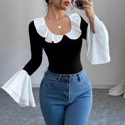Popular Ruffled Long Sleeved T shirt