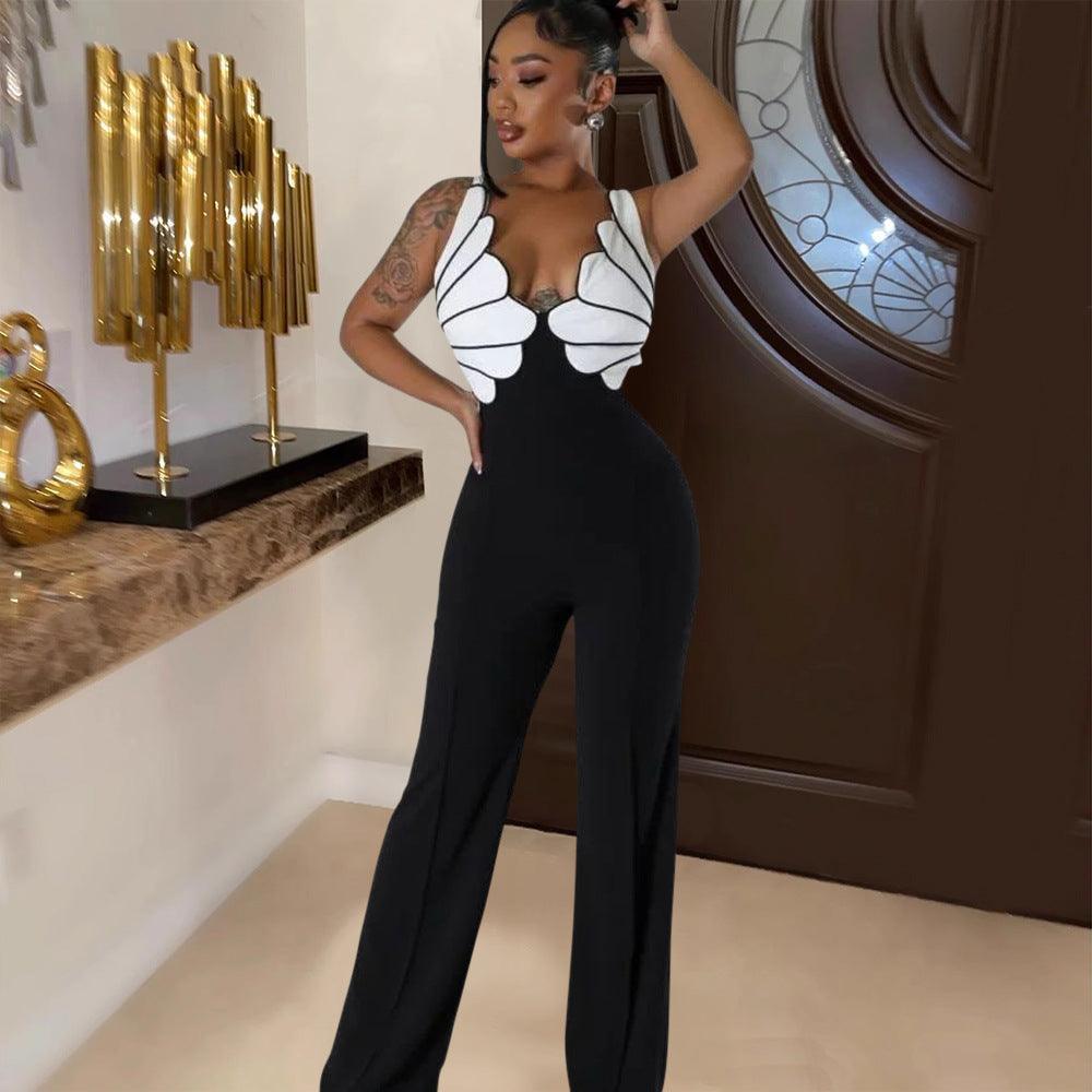 Women V neck Sleeveless Slim Jumpsuit