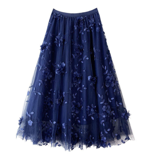 Three Dimensional Floral Gauze Skirt